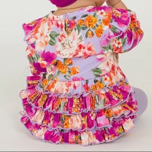 RuffleButts Lavender Valley Cotton Knit Bubble Romper with Frilly bum- purples